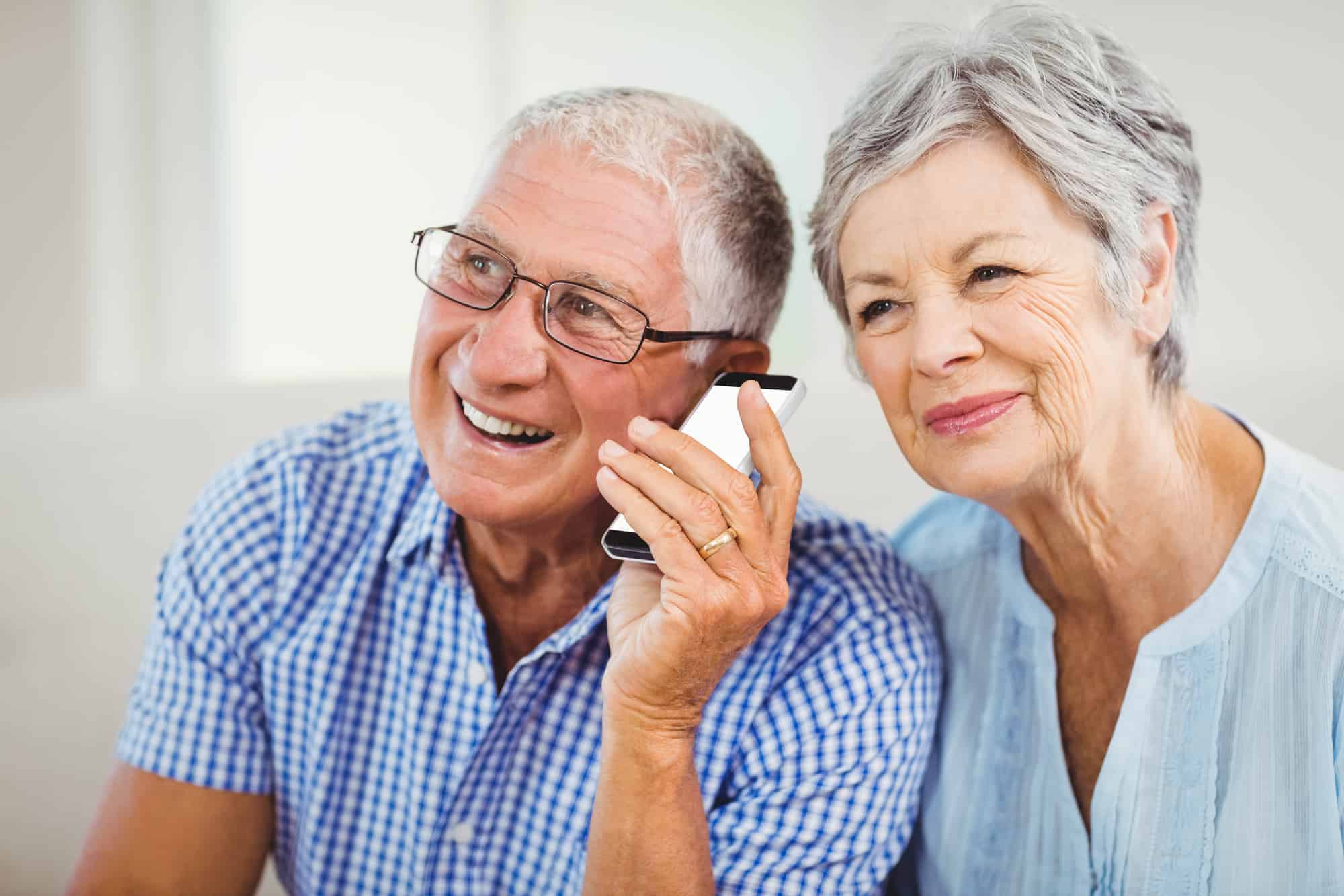 Simple Smart Phones About Page Header Elderly Couple Talking Image